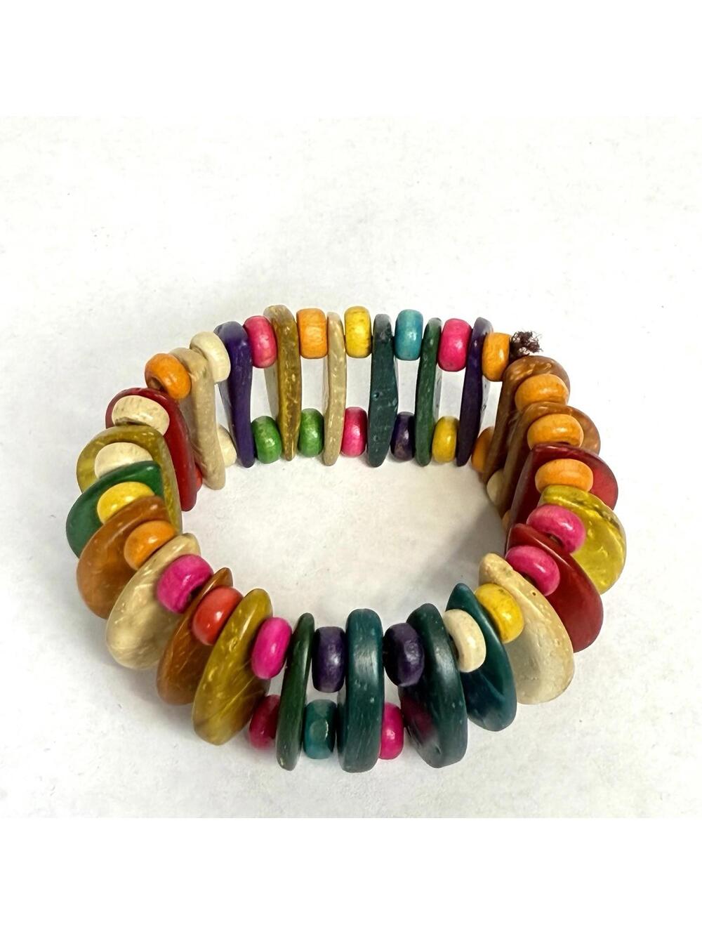 Boho Coconut Shell Beaded Stretch Bracelet Colorful‎ Tropical Beach Festival